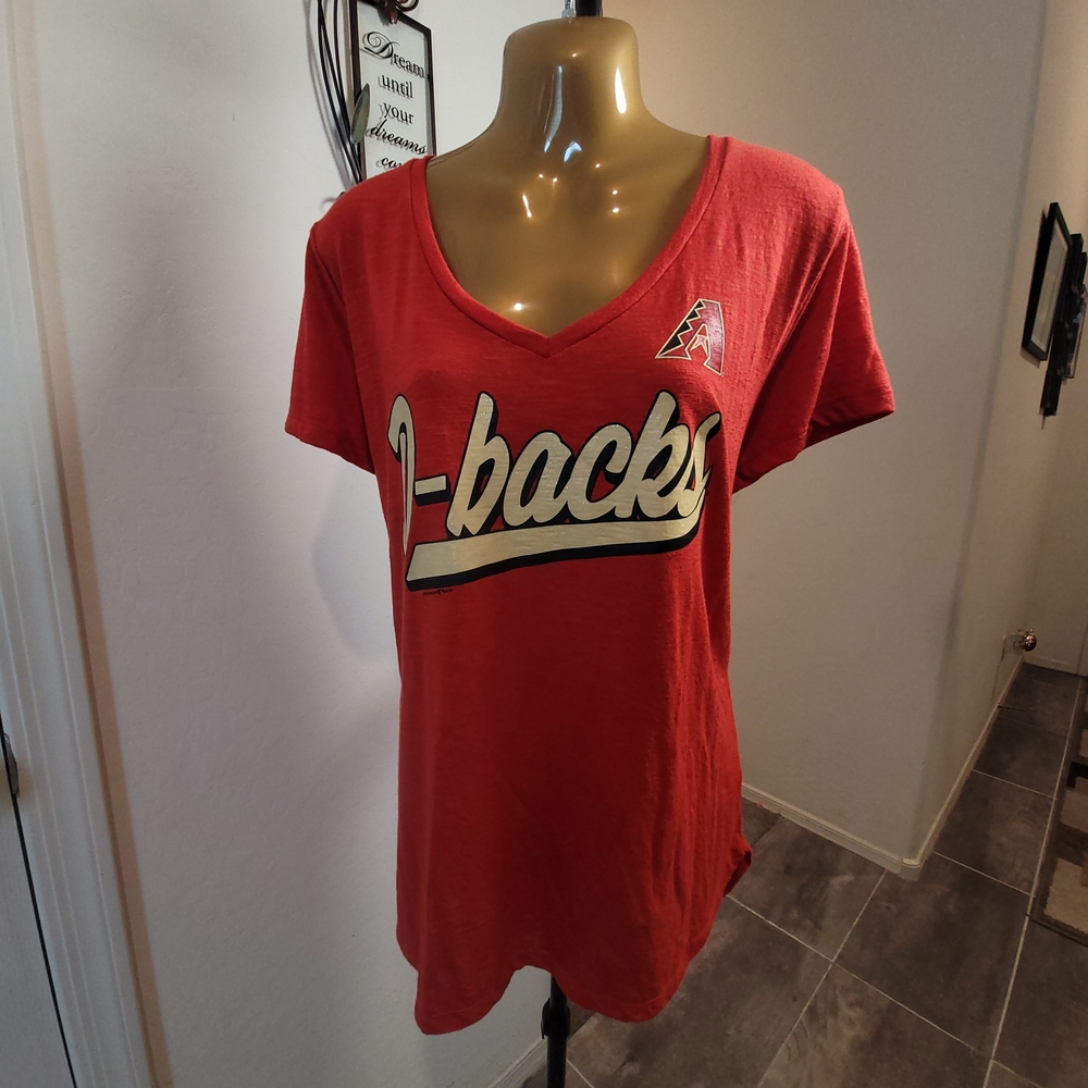 New Era Red V-Neck Tee with Graphic